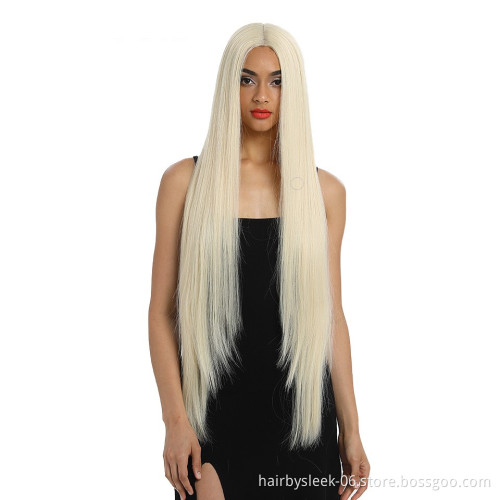 Rebecca Fashion 38 inches Deep Part Oriental black long straight hair Wigs Ombre Lace Front Wig Synthetic hair Wigs for Women